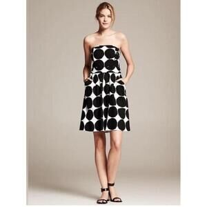 NWT Banana Republic Marimekko Black‎ White Polka Dot Strapless Dress 0